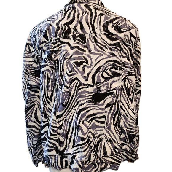 ❤️ 4/$20 Lucy & Laurel Woman jacket Zebra stripe Women's 2X button-up 100% linen - Picture 9 of 11